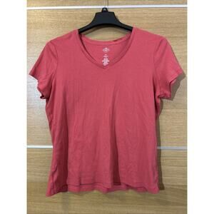 St Johns Bay Essential Tee - Womens Sz XXL - Top 100% Cotton Pink Stretch V Neck